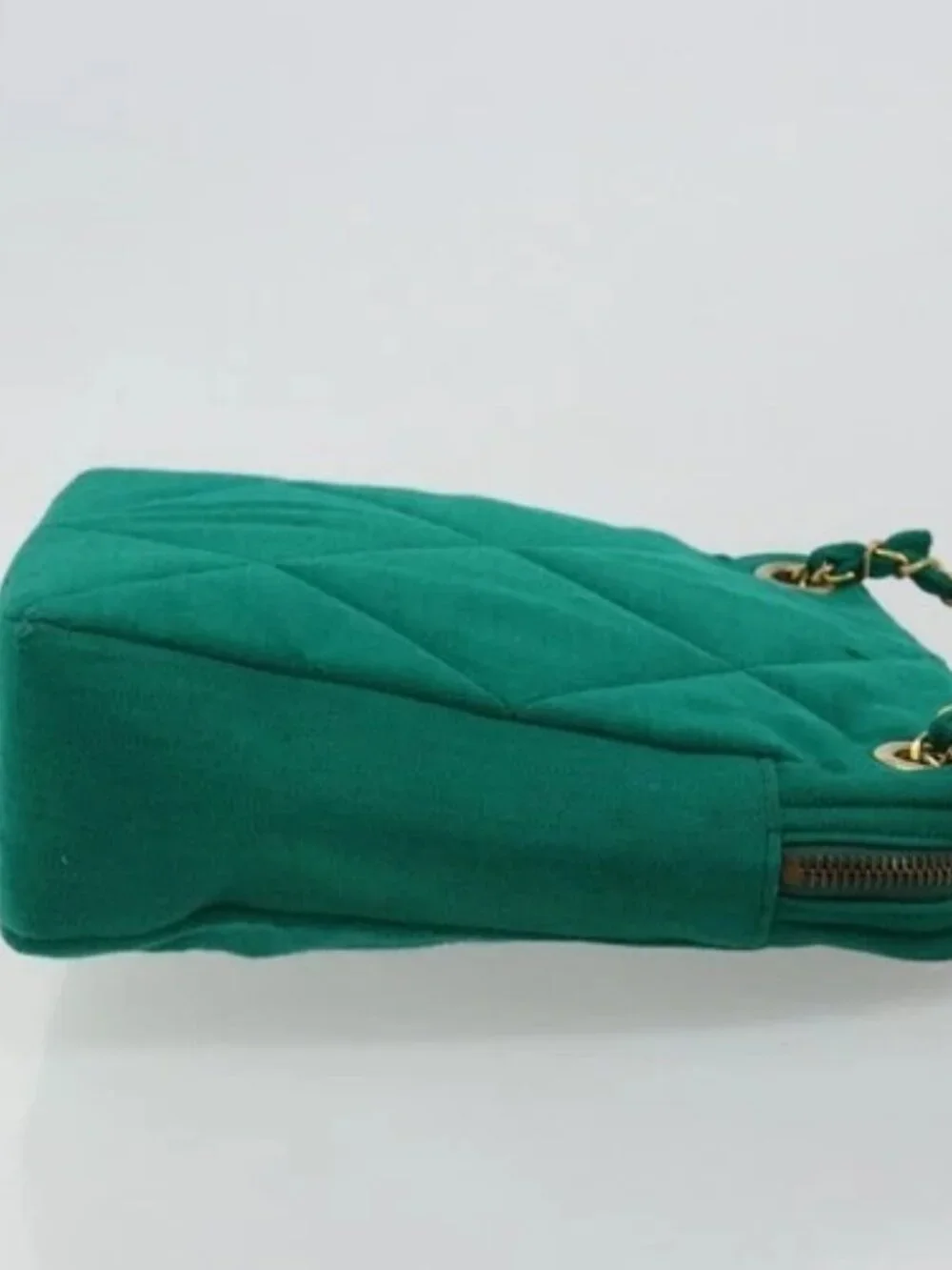 CHANEL Matelasse Chain Shoulder Bag Cotton Green Gold CC Auth bs35532